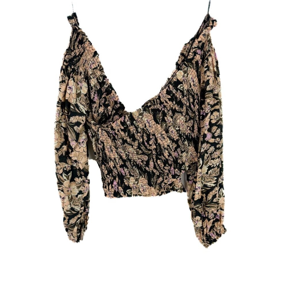 NWT Free People East To West Smocked Top Off the Shoulder Black Size Medium M - Picture 8 of 12